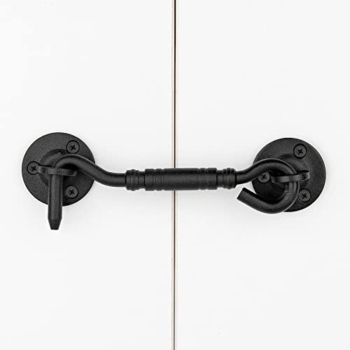 Iniret 2 Packs 4”Barn Door Latches，Matte Black Heavy Duty Solid Thicken Stainless Steel Barn Gate Hook And Eye Latch,Sliding Door Antique Lock Gate Latch Wine Cabinet Carbon Steel Closet Door Latches #TOP2