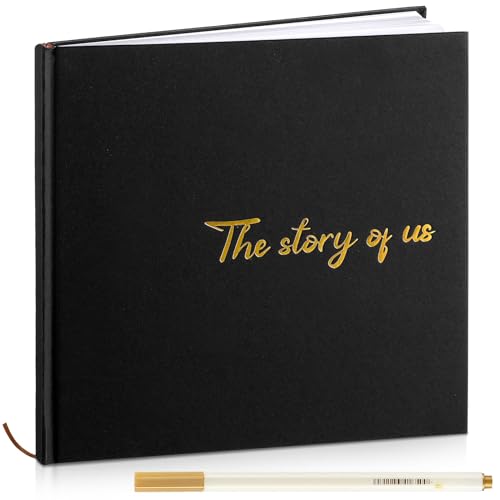 Colarr Hardcover Couples Scrapbook 144 Pages 8.7 x 8.7 Wedding Couples Photo Album Scrapbook Journal for 1 Year Wedding Memory Anniversary Photo Book Gift with 2 Markers(Black)