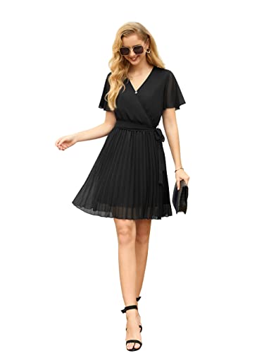 GRECERELLE Womens Summer Casual Wrap Dress Chiffon Cute Pleated Beach Tie Waist Dresses for Women - Image 3