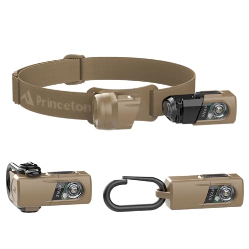 Princeton Tec SNAP 450 RW Kit – Multi‑Use 450‑Lumen Magnetic Headlamp/Flashlight/Area Light, Red & White LEDs, Long Run Time, IPX4 Water‑Resistant, Modular Kit w/Bike Mounts, USA Made, Tan
