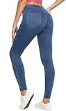 IUGA Jeggings for Women Tummy Control Pull on Stretchy Jeans High Waisted Skinny Jean Leggings with Pockets Trendy Casual Misty Light Blue