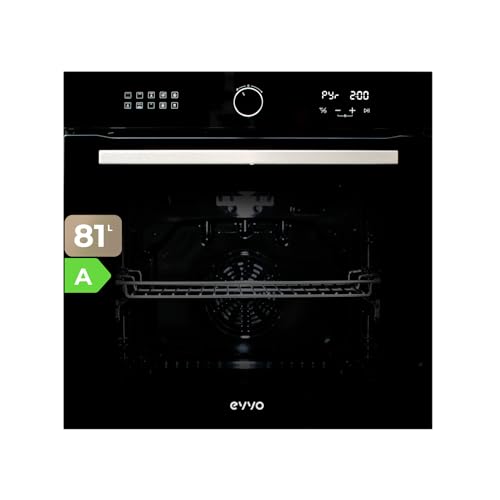 EVVO Horno Eléctrico Empotrable - Eficiencia A, 81 L de Capacidad, Función Airfryer, 10 Programas, Temporizador, Display Digital, Control Táctil, Guía telescópica, Modelo: H25 (Negro)