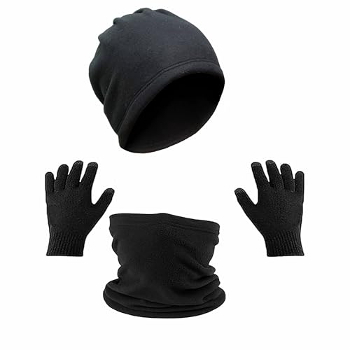Conjunto de Inverno 3 Peças, Gorro, Luvas e Cachecol em micro Soft, Preto