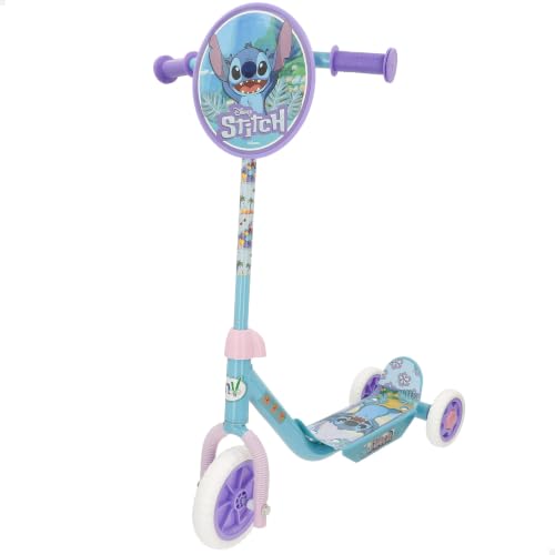Disney Stitch Patinete 3 Ruedas +20 kg +2 años, 58x36x65-70 cm, Escudo Delantero Decorativo, Juegos niños, Motricidad, Diseño Stitch, Patinete Infantil, Fácil de Montar (77772)