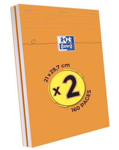 OXFORD Lot de 2 Blocs-Notes Orange A4 Petits Carreaux 5mm 80 Feuilles Agrafées Couverture Carte Enduite Orange