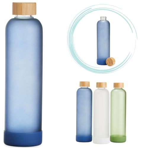 Garrafa de Vidro 1000 ml com tampa de bambu,Garrafa de Água, Chá,...