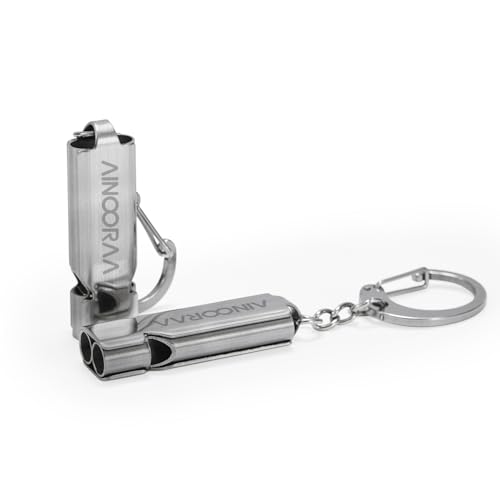 Silbatos de emergencia 2 pack con llavero acero inoxidable miniatura 3