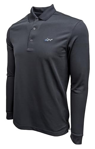 Greg Norman Men's Protek Micro Pique Long Sleeve Polo Shirt (US, Alpha, Medium, Regular, Regular, Black (BLK))3