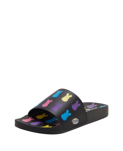 Katy Perry Shoes Women's Peeps Bunny Slide Sandal, Black Multi, 7