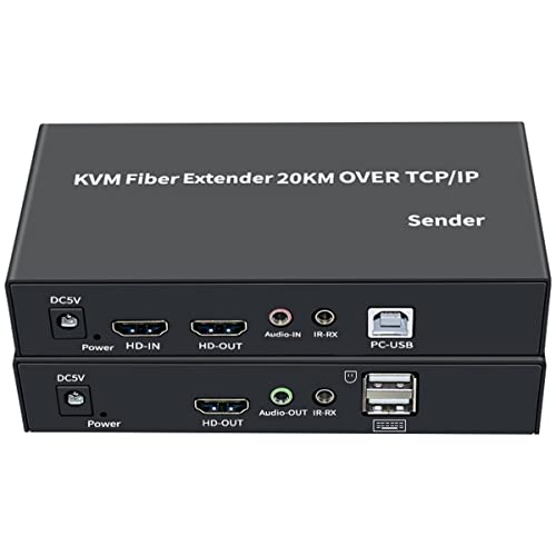 Kvm Fibra Extender 20 Km, Hdmi + Usb Fibra Extender Telecomando Tastiera E Mouse 3,5 Mm Audio/Ir Full Hd 1080P / 6Ohz Hdmi A Cavo In Fibra Ottica Mono