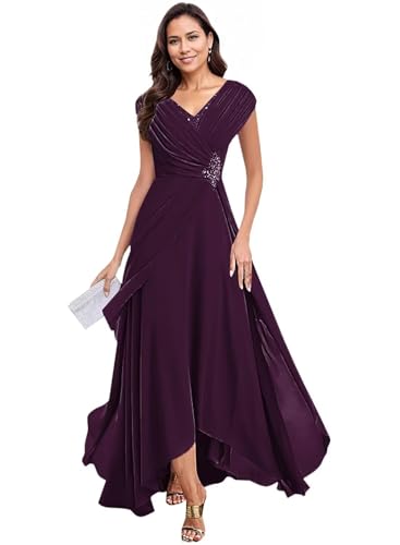 Women's Elegant Formal Party Evening Dress Long Mother of Bride Dresses for Wedding V Neck Chiffon Wedding Guest Gowns