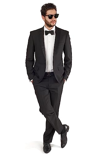 Slim Fit 1 Button Peak Satin Lapel Men's Tuxedo AZAR4