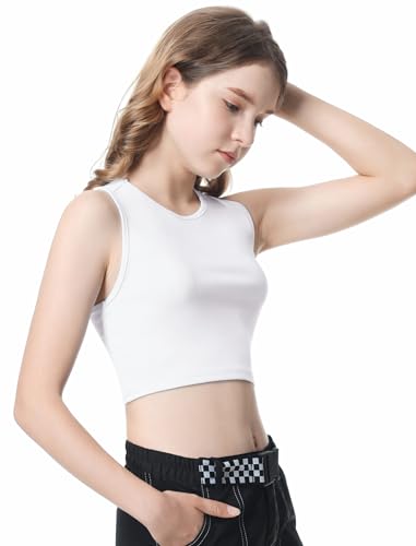 Image of EXARUS Girls Crop Tank Top Dance Hip Hop Outfits Cheer Cropped Top | Kids Tween Youth Summer Athletic Dance Convention Fitted Gymnastics Sleeveless Clothes