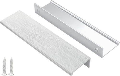 Image of Peaha 40 Pack Kitchen Cabinet Handles 5-1 /16 inch Brushed Nickel Cabinet Pulls | Edge Finger Pulls for Cabinets Silver Drawer Pulls Modern Hidden Aluminum Alloy Dresser Drawer Handles Closet Bedroom