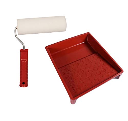 Image of KAPIL Painting Tools Combo of 1 Premium Paint Tray for 9 inch Paint Rollers, and 1 KAPIL Wall Paint 6 INCH Foam Roller (Imported Premium) - White Colour