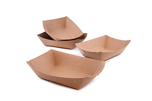 PaperMi Brown Paper Food Tray Disposable Kraft Hot Dog Tray, Paper Food Trays for Picnics, Carnivals, Camping - Food Serving Tray Holds Hot and Cold Food- USA Made (2.5Lb 250pc)