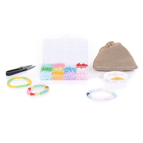 Image of Ambitieux DIY Bracelet Making Kit for Girls - 12 Types Colorful Beads with Charms, Elastic Thread, Earrings, Clasps & Rings - Jewellery Craft Kit for Kids, Birthday Return Gift, Rakhi Special Set for 2 3 4 5 6 7 8 9 10 years (6mm Moon matt)