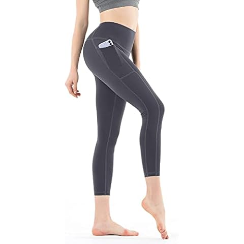 MathCat Yoga Pants with Pockets for Women High Waist Workout Leggings Tummy Control Running Sports Pants - grey - S Cover