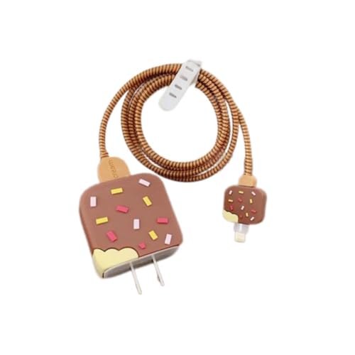 Image of Best HUB Cartoon 3D Design Protective Case Compatible with (Only Samsung Galaxy 25W) USB-C Power Adapter Charger, Cute Cartoon Type C Data Cable Case for Samsung (Brown Icecream)