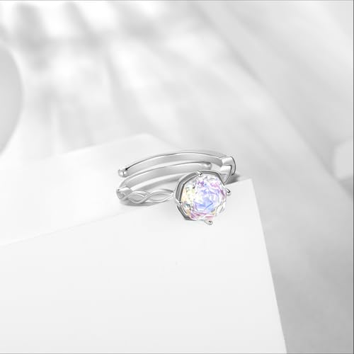 Birthstone Rose Ring - 925 Sterling Silver Rose Cut Cubic Zirconia Flower Adjustable Ring Anniversary Engagement Promise Ring Birthday Jewelry Gift for Women Wife Mom Daughter3