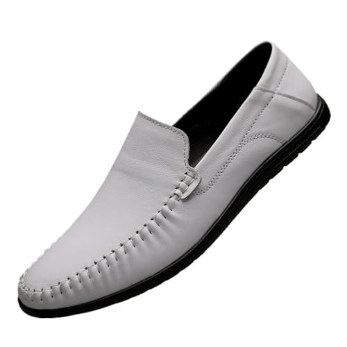 Round Toe Solid Color Leather Mens Loafer Shoes Lightweight Flat Heel Resistant Fashion Outdoor Slip On