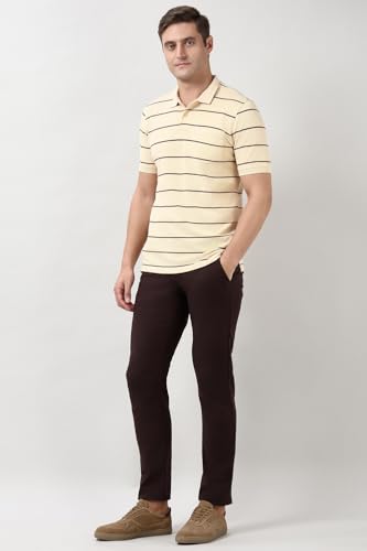 Image of Peter England Men's Cotton-Polyester Breton Stripe Polo Shirt | Casual Wear | Stylish & Comfortable