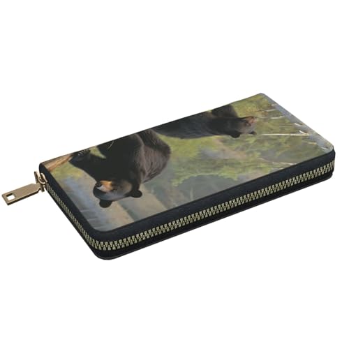 Black Bears Printed Long Wallet for Women Men Cute Coin Purse with Card Holder2