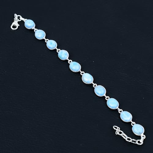 Silver Palace 925 Sterling Silver Natural Larimar Gemstone Link Tennis Bracelet Gift For Unisex 7 Inch To 8 Inch3