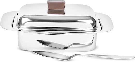 Image of Ajay's Shoppe Stainless Steel Butter Box 100g (16 cm) with Lid & Knife (17 cm) | Fridge Storage Butter Dish | Rust-Free, Mirror Finish