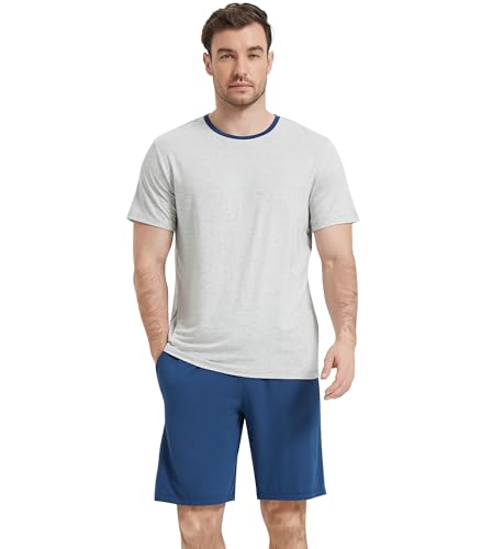 Image of NACHILA Men's Pajama Set, Cooling Bamboo Viscose Short Sleeve Top & Shorts