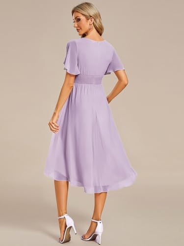 Image of Ever-Pretty Women's Chiffon Crew Neck Empire Waist Wedding Guest Dress Summer Short Sleeve Semi Formal Dresses 02053