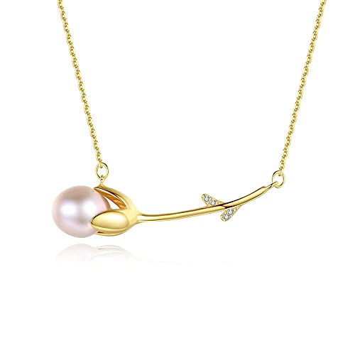 Colliers avec pendentif rose et perle violette en argent sterling pour femme