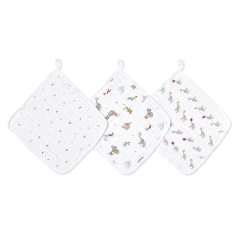 Image of aden + anais Essentials Washcloth 3-Pack, Super Soft 100% Cotton Muslin, Gentle on Skin, 3 Absorbent 11x11 Layers, Softer with Every Use, Perfect for Babies, Infants, Toddlers, Elephant Circus