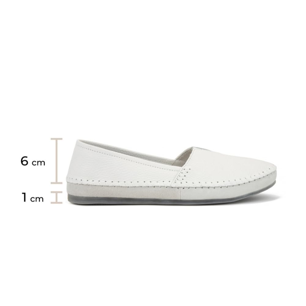 FILIPPO Schlupfschuhe Damen Sommer - Leder Slipper Damen - Barfuss Schuhe Frauen - Halbschuhe Weiss Leder