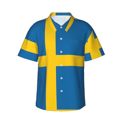 Chemise hawaïenne homme drapeau suédois anti-transpiration pour rester frais au soleil