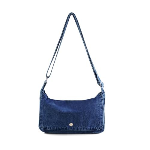 AdiStylinno Kleine Umhängetasche Damen, Vintage Jeans Tasche Denim Hobo Crossbody Bag Damen mit Verstellbarem Schultergurt, Retro Canvas Messenger Bag für Reise, Arbeit, Einkaufen (Dunkel Blau)