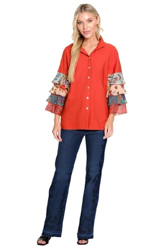 john mark Women's Embroidered Five Pocket Denim Flare Pant