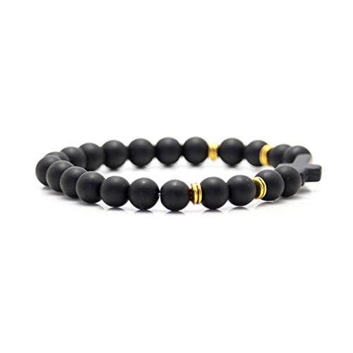 Image of Xusamss Fashion 8MM Matte Agate Beads Bracelet Cross Elastic Bracelet,7 1 /2 Wrist