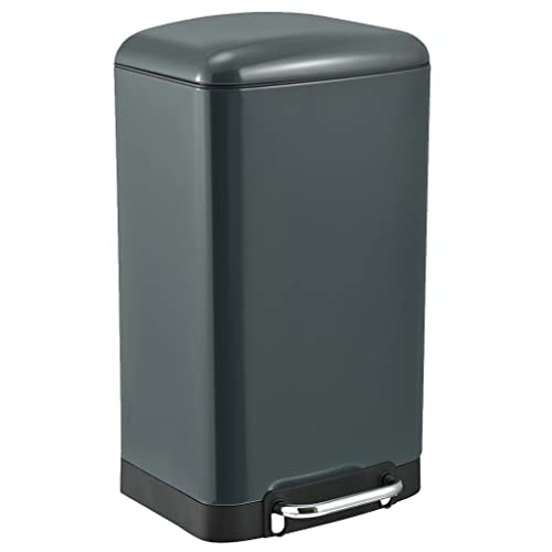 KITCHEN MOVE Poubelle de cuisine à pédale 40L Design GREENWICH Gris mat en acier Inox avec seau couvercle bombé