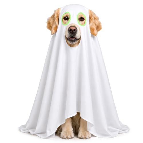Halloween Ghost Dog Costume Glow Eyes Breathable Outfit for Medium Dogs
