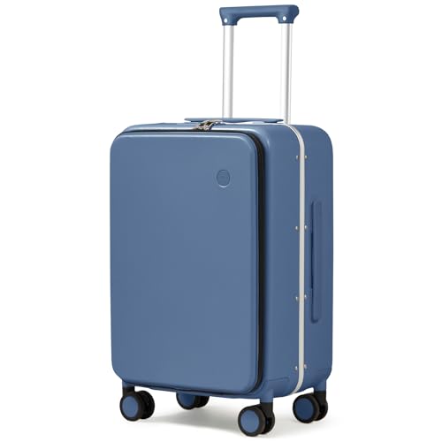 Image of mixi Luggage Suitcase with Spinner Wheels, Travel Luggage Aluminum Frame PC Hardside with TSA Lock & Cover, Sapphire Blue, 20-inch, Minimalist