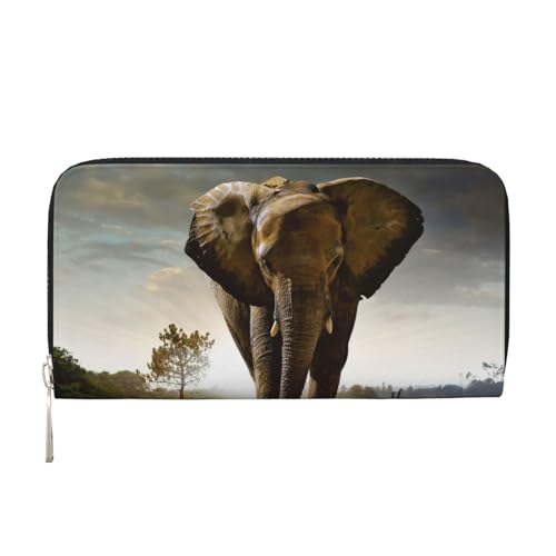 Portefeuille long en cuir à motif éléphant 3D noir idéal pour voyager