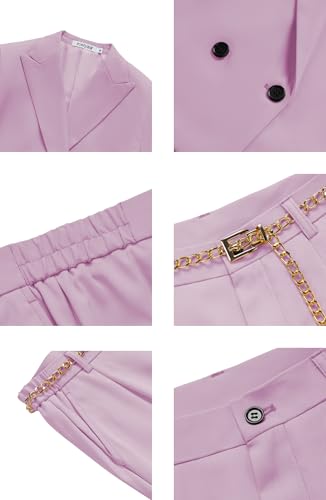 Women's 2 Pieces Suit Casual Outfits Double Breasted Blazer Jackets High Waisted Wide Leg Work Pants Suit Set Pink2