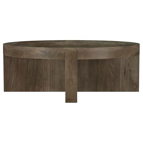 Coaster Home Furnishings - Kinkaid - Mango Wood - Round Coffee Table with Intersecting Base, Thick Slab Legs, Straight-Edge Profile and Modern Style - Living Room - 38 Inch - Brown - 710138