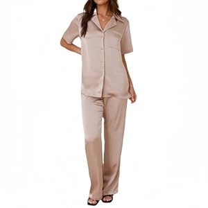 Generic Szampański Zestaw Piżamowy Jedwabny 2-częściowy