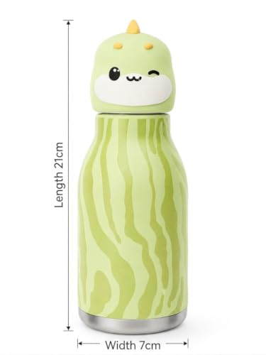 Image of 480ml Stainless Steel Sipper Water Bottle with Straw | Leakproof Animal Sipper Bottle | Reusable Drinking Bottle for School, Travel & Daily Use (Dino)