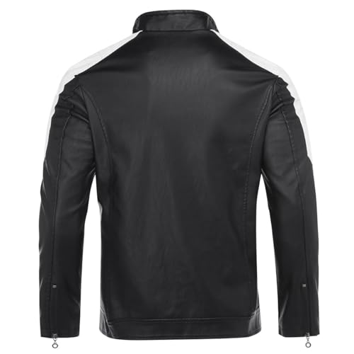 Image of Men's PU Faux Leather Jacket White Black Moto Bomber Fashion Slim Fit Coat