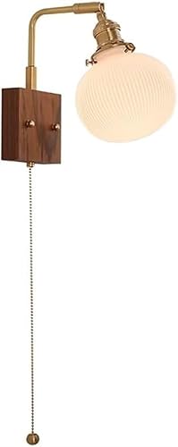 Aplique de pared con pantalla de vidrio nórdico, luces de montaje en pared de madera vintage, estilo japonés, dormitorio, mesita de noche, lámpara