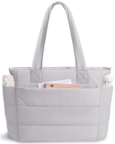 Image of Puffer Tote Bag for Women Quilted Nurse Bag Lightweight Work Bag for Teacher Travel Handbag with Multiple Pockets