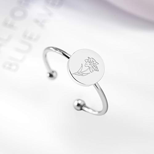 Personalized Birth Flower Ring Dainty Birth Flower Adjustable Rings Birthday Gift for Her2